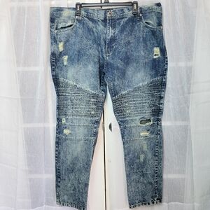 SOUTHPOLE Y2K Jeans Mens 42x34 Dark Acid Wash Moto Biker Distressed Stretch